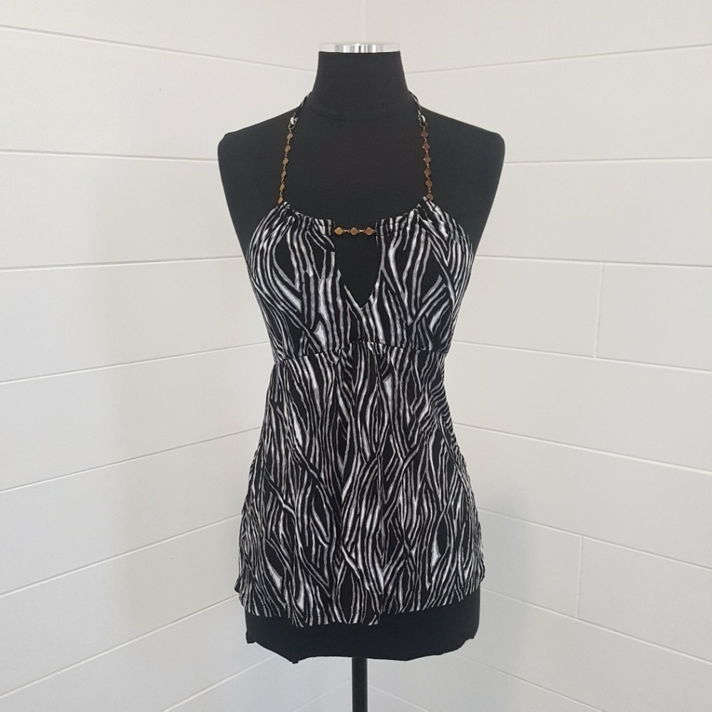 Sexy Black White Zebra Print Stripe Halter Top